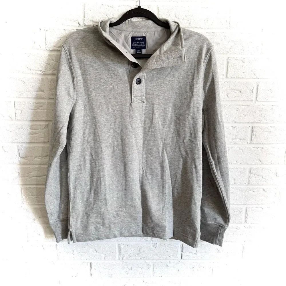 NWT J. Crew Men’s Half Button Popover Sweatshirt Gray Size XS